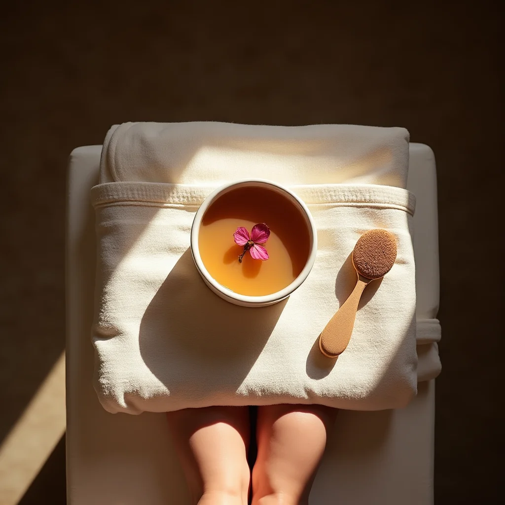 Kompozycja zabiegu pedicure z aksamitnymi akcesoriami